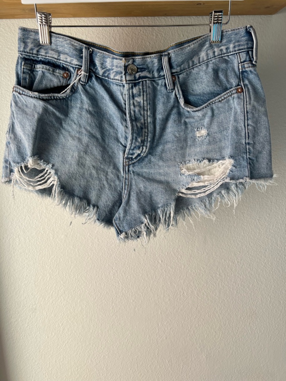 We The Free Light Blue Distressed Denim Cutoff Shorts